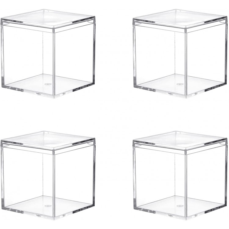 Acrylic Plastic Square Cube Dayaanee Plastic square cube containers with Lid Storage Box 3.9x3.9x3.9 Inch 100X100X100mm for Candy Pill and Tiny Jewelry