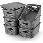 AREYZIN Plastic Storage Baskets With Lid Organizing Container Lidded Knit Storage Organizer Bins for Shelves Drawers Desktop Closet Playroom Classroom Office 6 Pack