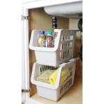 Baskets Organizing Bins – Small Size 3 Pack – Heavy Duty Stackable Storage Bins and Pantry Organizer – Perfect Under Sink Organizer Bins Pantry Baskets Wire Basket Replacement – Stacking Sliding