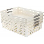 Bekith 4 Pack Plastic Storage Tray Basket A4 Paper Storage Organizer Basket 14 Inches x 10 Inches x 3.4 Inches White