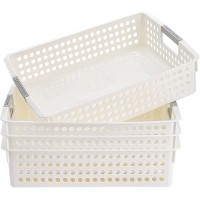 Bekith 4 Pack Plastic Storage Tray Basket A4 Paper Storage Organizer Basket 14 Inches x 10 Inches x 3.4 Inches White