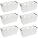 Bekith 6 Pack Plastic Storage Basket Slim White Organizer Tote Bin Shelf Baskets for Closet Organization De-Clutter Accessories Toys Cleaning Products