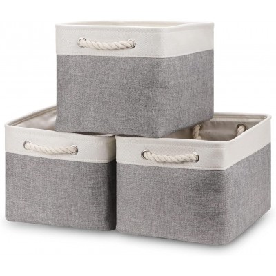 Bidtakay Baskets Set of 3 Storage Baskets for Organizing Large Fabric Storage Bins for Shelves Decorative Canvas Bins Collapsible Empty Baskets for Closet,Nursery,Clothes,Toys,ShoesWhite&Grey