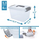 Citylife 4 Packs 5.3 QT Storage Bins with Lids Clear Plastic Bins with Grey Handle Stackable Storage Containers for Organizing