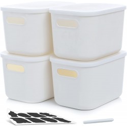 Citylife 4 Packs Plastic Storage Bins with Lids White Storage Box with Handle Stackable Containers for Organizing 10.12 x 6.97 x 6.22 inch