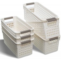 Citylife 6 PCS Plastic Storage Baskets for Shelves Small Storage Bins for Closet Shelf Pantry Organizing Off-White