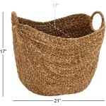 Deco 79 Large Seagrass Woven Wicker Basket with Arched Handles Rustic Natural Brown Finish as Coastal Decorative Accent or Storage 21" W x 17" L x 17" H