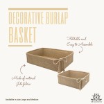 Decorative Basket Rectangular Burlap Fabric Storage Bin Collapsible Organizer for Home Decor and Gifts Large 14 x 9.75 x 4 inches