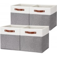 DULLEMELO Storage Cubes 12 inch Collapsible Sturdy Cube Storage Bins with Handles for Organizing,Fabric Storage Baskets for Shelves Nursery Closet Home Organization and Storage White&Grey-4 Pack