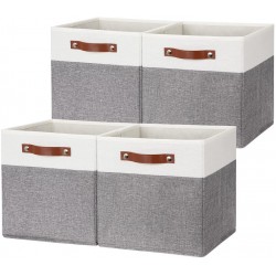 DULLEMELO Storage Cubes 12 inch Collapsible Sturdy Cube Storage Bins with Handles for Organizing,Fabric Storage Baskets for Shelves Nursery Closet Home Organization and Storage White&Grey-4 Pack