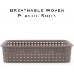 EZOWare Pack of 4 Large Gray Plastic Woven Storage Basket Trays 13.8 x 9.8 x 2.4 inch Knitted Drawer Divider Organizer Basket Bins