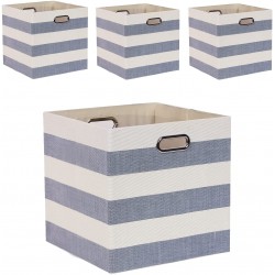 Fboxac Cube Storage Bins 13×13 Fabric Foldable Box with Handles Collapsible Organization Basket Set of 4 Large Capacity Drawer for Closet Shelf Cabinet Bookcase Bedroom Grey-White Stripes
