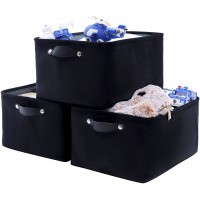 FENQDOOU Large Velvet Storage Bins Storage Baskets with Sturdy Handles,Collapsible 3 pack Storage Box Suitable for Home ,Closet,Office ,Nursery Shelf Toys 15.7x11.8x8.2 inchesBlack
