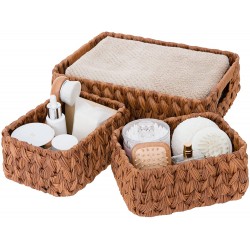 GRANNY SAYS Wicker Baskets for Organizing Nesting Decorative Woven Basket Set Storage Baskets with Handles Caramel Orange 3-Pack