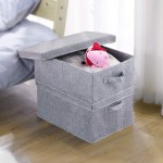 HOONEX Linen Foldable Storage Bins with Lids 2 Pack Storage Boxes with Carrying Handles and Study Heavy Cardboard 16.5" L x 11.8" W x 7.5" H for Toy Shoes Books Clothes Nursery Light Grey
