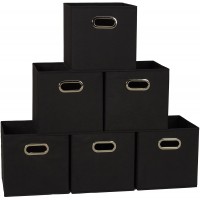 Household Essentials 80-1 Foldable Fabric Storage Bins | Set of 6 Cubby Cubes With Handles | Black