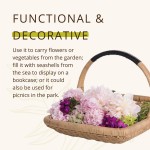 Kouboo Vegetable and Flower Wicker Leather Wrapped Arch Handle Natural Color Decorative Storage Basket One Size Brown