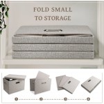 Large 15" 21 Quart Foldable Closet Storage Bins with Lids 3 Packs Stackable Heavy-duty Beige Linen Fabric Collapsible Storage Boxes with Lids Toy Storage Baskets Container Organizers Storage for Bedroom Office 15 x 11 x 8