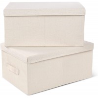 Large Storage Bins with Lids Vailando Decorative Storage Boxes Fabric Cotton Linen Collapsible Basket for Bedroom Closet Shelves Office Nursery Beige 2 Pack