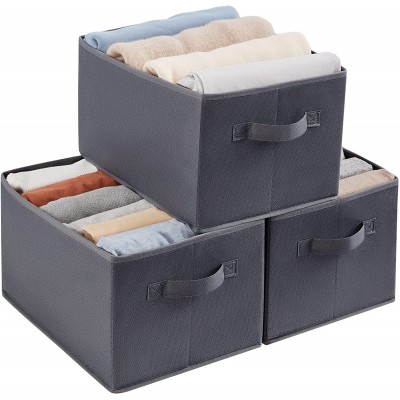 Lifewit 20L Foldable Clothes Storage Bins for Closet Collapsible Sturdy Fabric Storage Basket Cube with 2 Reinforced Dual Handles Fabric Closet Organizers 3 Packs Large Grey