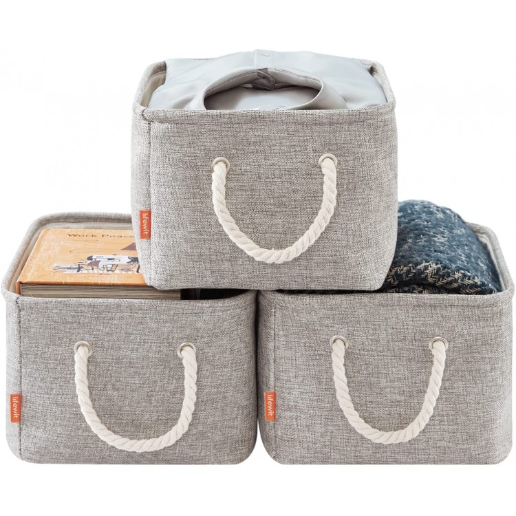 Lifewit Storage Baskets for Shelves Fabric Storage Bins for Organizing Decorative Closet bins with Handles for Living Room Utility Room 14.6 x 10.6 x 7.9 Inch 3 Pack Grey