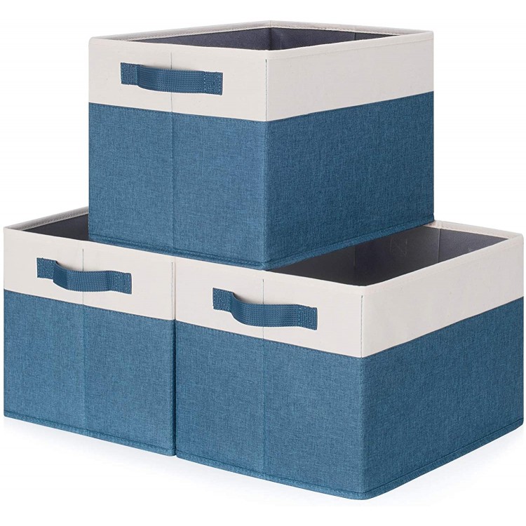Lifewit Storage Bins Fabric Storage Baskets Collapsible 3 Pack Cube Boxes Shelves Organizers with Sturdy Handles for Closet Living Room Bedroom 15×11×9.6 in Blue