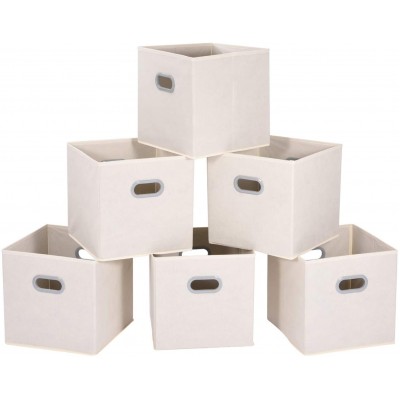 MaidMAX Storage Bins 12x12x12 for Home Organization and Storage Toy Storage Cube Closet Organizers and Storage with Dual Plastic Handles Beige Set of 6