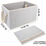 MDCGFOD Collapsible Storage Bins with Lids 3-Pack Decorative Storage Boxes with Lids Slubbed Fabric Organizer Containers Basket with Handle for Home Closet Office Nursery 14.96"x 10.82"x 8.4" Grey