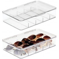 mDesign Plastic Hard Shell Stackable Eyeglass Case Storage Organizer Hinged Lid for Unisex Sunglasses Reading Glasses Fashion Eye Wear Protective Glasses Ligne Collection 2 Pack Clear
