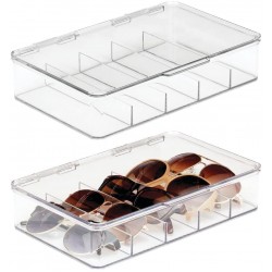 mDesign Plastic Hard Shell Stackable Eyeglass Case Storage Organizer Hinged Lid for Unisex Sunglasses Reading Glasses Fashion Eye Wear Protective Glasses Ligne Collection 2 Pack Clear