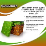 Minecraft Grass Block Storage Cube Organizer | Minecraft Storage Cube | Grass Block From Minecraft Cubbies Storage Cubes | Organization Cubes | 15-Inch Square Bin With Lid