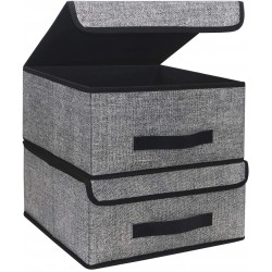 Onlyeasy Foldable Storage Bins Cubes Boxes with Lid Storage Box Cube Cubby Basket Closet Organizer Pack of Two with Leather Handles for Closet Bedroom 13"x13" Black 8MXALB2P
