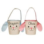 Personalized Easter Basket Rustic Bunny Easter Baskets Canvas Easter Tote Bunny Ears Easter Basket with Name Soft Easter Pail