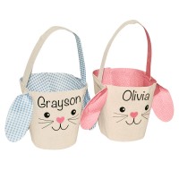 Personalized Easter Basket Rustic Bunny Easter Baskets Canvas Easter Tote Bunny Ears Easter Basket with Name Soft Easter Pail