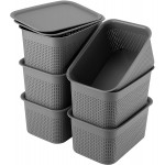 Plastic Storage Baskets With Lid Set of 6 Lidded Storage Organizer Bins Baskets for Organizing Shelves Desktop Closet Playroom Classroom Office 10.6X7.5X5.1 Inches Grey