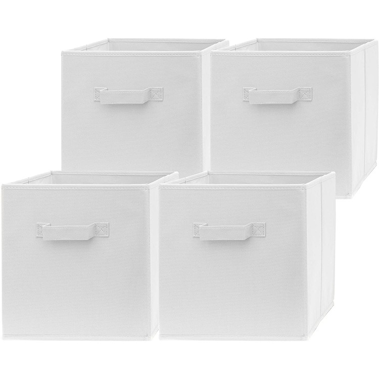 Pomatree 13x13x13 Inch Storage Cubes 4 Pack Large and Sturdy Storage Bins | Dual Handles Foldable | Cube Organizer Bin | Fabric Baskets for Organizing Closet Clothes and Toys White