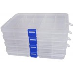 Qualsen 4 Pack Plastic Compartment Box with Adjustable Dividers Craft Tackle Organizer Storage Containers Box 15 Grid Clear