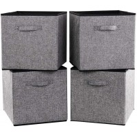 Robuy 4 Pack Gray Fabric Foldable Cubes Strorage Bin Baskets Organizer Container with Strong Handles Size 13 x 15 x 13 inch