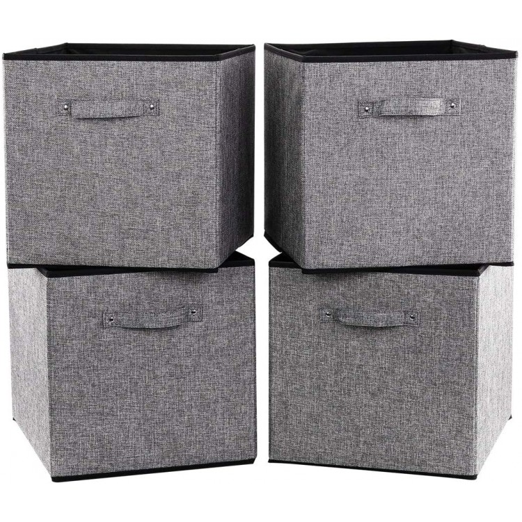 Robuy 4 Pack Gray Fabric Foldable Cubes Strorage Bin Baskets Organizer Container with Strong Handles Size 13 x 15 x 13 inch