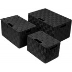 Sorbus Foldable Storage Cube Woven Basket Bin Set Built-In Carry Handles Great for Home Organization Nursery Playroom Closet Dorm etc Lid Bins 3 Pack Black