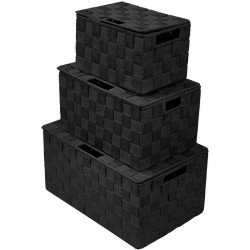 Sorbus Foldable Storage Cube Woven Basket Bin Set Built-In Carry Handles Great for Home Organization Nursery Playroom Closet Dorm etc Lid Bins 3 Pack Black