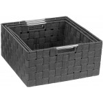 Sorbus Storage Box Woven Basket Bin Container Tote Cube Organizer Set Stackable Storage Basket Woven Strap Shelf Organizer Built-in Carry Handles Gray