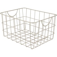 Spectrum Diversified Utility Basket Sturdy Steel Wire Storage Solution Curved Easy Grab Handles Decorative Organization for Toys Pet Supplies Clothing Pantry & More Satin Nickel