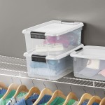 Sterilite 19849806 18 Quart 17 Liter Ultra Latch Box Clear with a White Lid and Black Latches 6-Pack