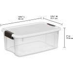 Sterilite 19849806 18 Quart 17 Liter Ultra Latch Box Clear with a White Lid and Black Latches 6-Pack