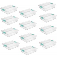 Sterilite 5.7 Quart Stackable Clear Plastic Storage Tote Container w Clear Latching Lid & Blue Clips for Home & Office Organization Clear 12 Pack