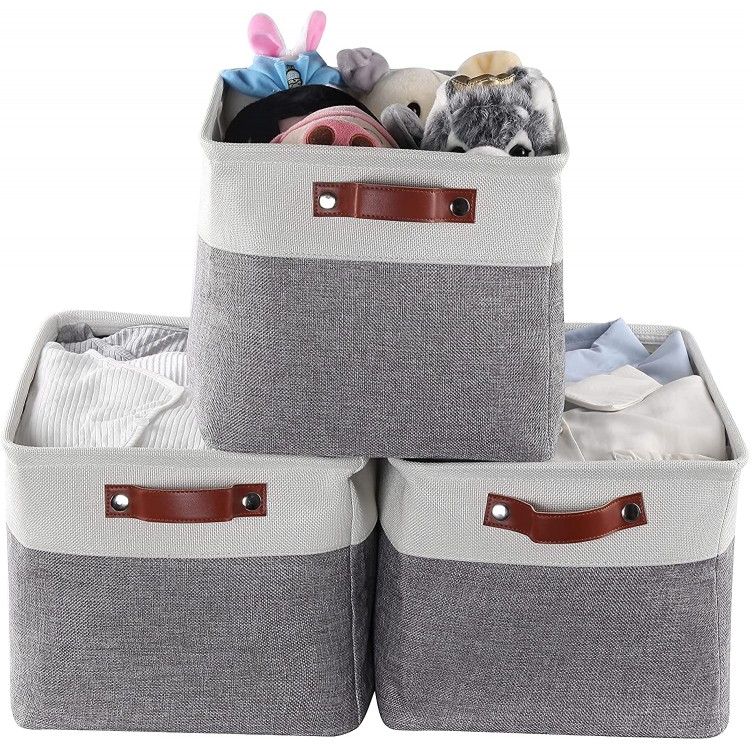 Storage Baskets for Shelves Closet Storage Bins for Organization Fabric Bins Cube W Handles for Organizing Shelf Nursery Home Closet Large 3 Pack