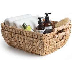 StorageWorks Hand-Woven Jumbo Storage Baskets with Wooden Handles Water Hyacinth Wicker Baskets for Organizing 17 ¼ x 13 ¼ x 6 inches 2-Pack