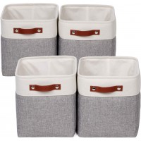 Univivi Fabric Cube Bins Set of 4 Storage Baskets Boxes with PU Handles for Home Closet Nursery Foldable Storage Bins 10" x 10" x 10.5"