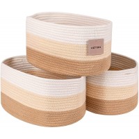 voten Closet Shelves Cube Shelf Storage Baskets Bins 3 Packs,Durable&Stylish Woven Cotton Rope Organizer Basket for Home Nursery Organizing,Oval 13.7x9.8x7.9’’ 3-Tone Honey